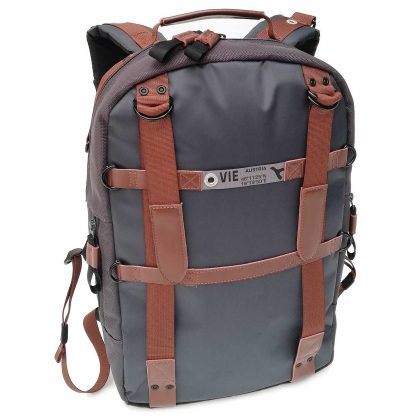 laptop backpack grey real leather