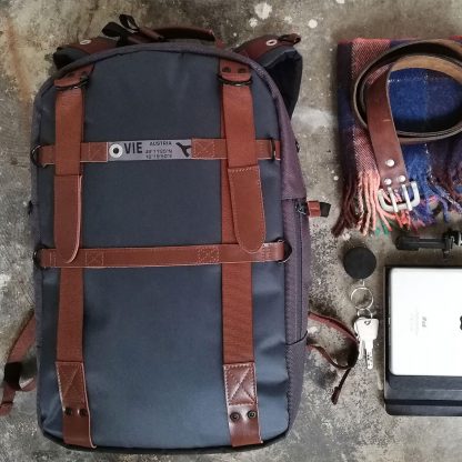 laptop backpack grey real leather