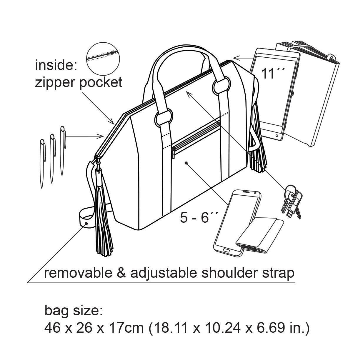 medium sized handbag with convenient zipper closing and 13´´ tablet ...